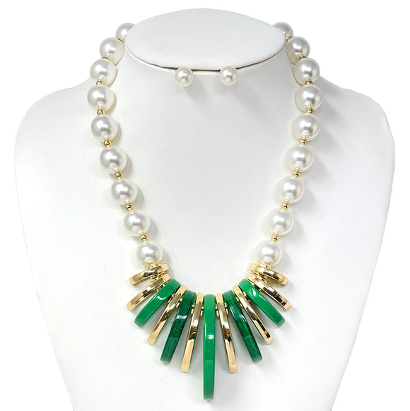 GOLD GREEN PEARL NECKLACE SET ( 10796 GGR )