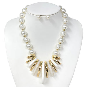 GOLD WHITE PEARL NECKLACE SET ( 10796 GIV )