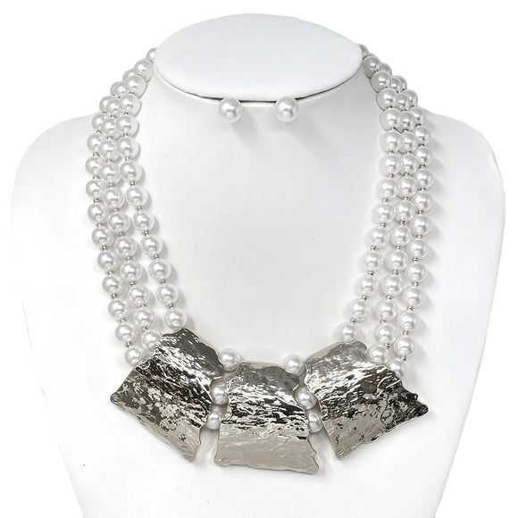 SILVER WHITE PEARL NECKLACE SET ( 10803 RWH )