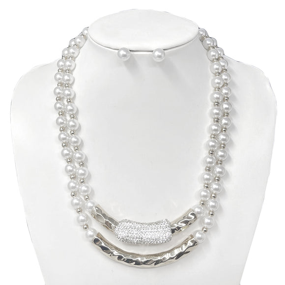 SILVER WHITE PEARL NECKLACE SET ( 10815 RWH )