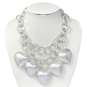 MATTE SILVER HEART NECKLACE SET ( 10828 MS )