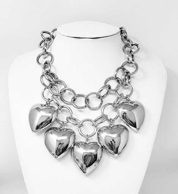 SILVER HEART NECKLACE SET ( 10828 R )