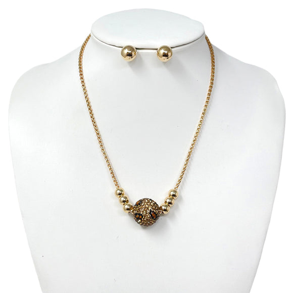 GOLD LEOPARD PRINT BALL NECKLACE SET ( 10829 GLE )