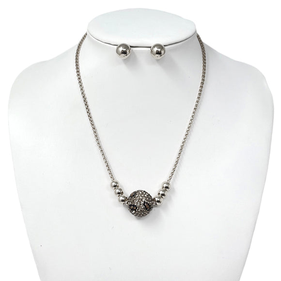 SILVER LEOPARD PRINT BALL NECKLACE SET ( 10829 RLE )