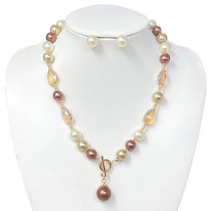 GOLD BROWN PEARL NECKLACE SET ( 10832 GBR )