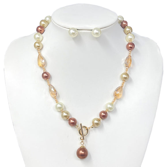 GOLD BROWN PEARL NECKLACE SET ( 10832 GBR )