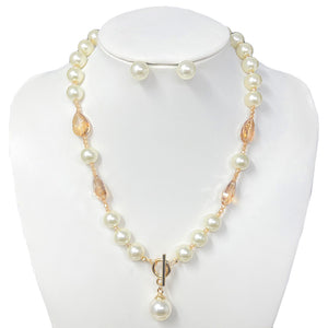 GOLD CREAM PEARL NECKLACE SET ( 10832 GCR )