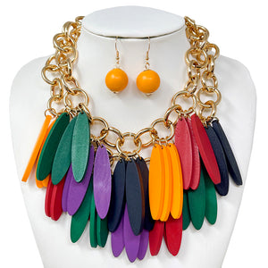 DARK MULTICOLOR WOOD NECKLACE SET ( 10834 DMT )