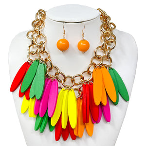 LIGHT MULTICOLOR WOOD NECKLACE SET ( 10834 LMT )