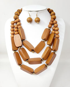 GOLD BROWN WOODEN NECKLACE ( 10856 GBR )