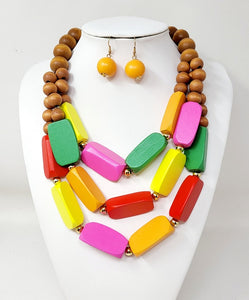 LIGHT MULTICOLOR WOODEN NECKLACE ( 10856 LMT )