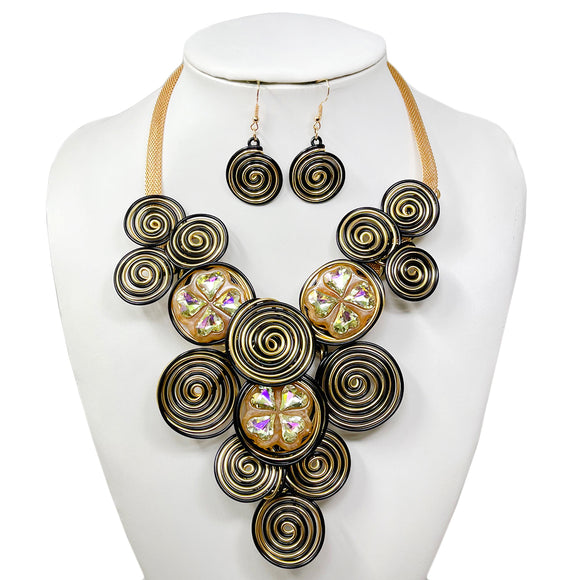 GOLD BLACK COIL NECKLACE SET ( 10882 GBK )