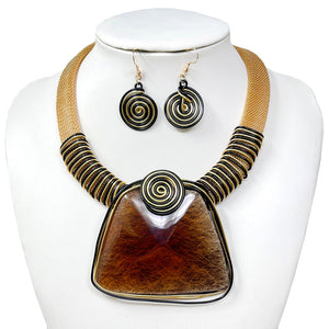 METAL SPIRAL LARGE PENDANT NECKLACE SET ( 10883 GBR )