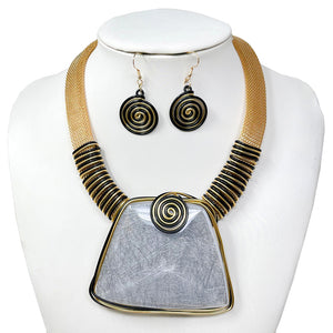 METAL SPIRAL LARGE PENDANT NECKLACE SET ( 10883 GWH )