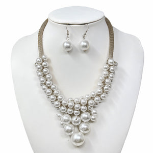 SILVER PEARL NECKLACE SET ( 10887 RWH )