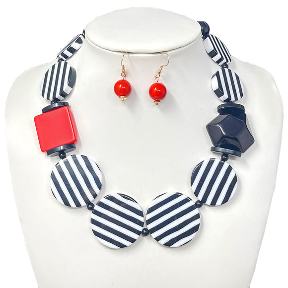 RED BLACK WHITE NECKLACE SET ( 10904 GRD )