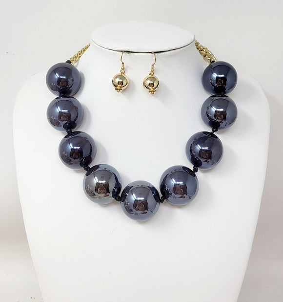 LARGE GLASS BALL NECKLACE SET ( 10906 GBK )