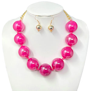 GOLD FUCHSIA BALL NECKLACE SET ( 10906 GFU )