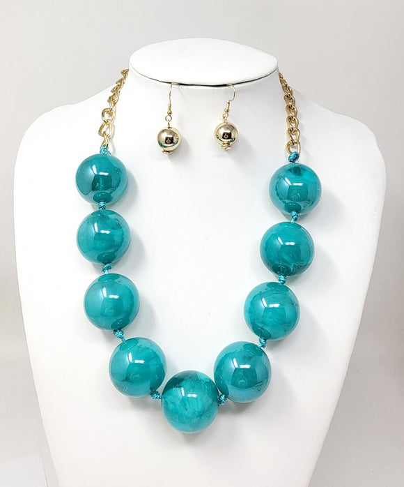 LARGE GLASS BALL NECKLACE SET ( 10906 GGR )