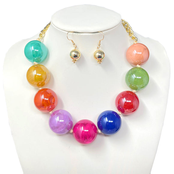 GOLD MULTI COLOR BALL NECKLACE SET ( 10906 GMT )