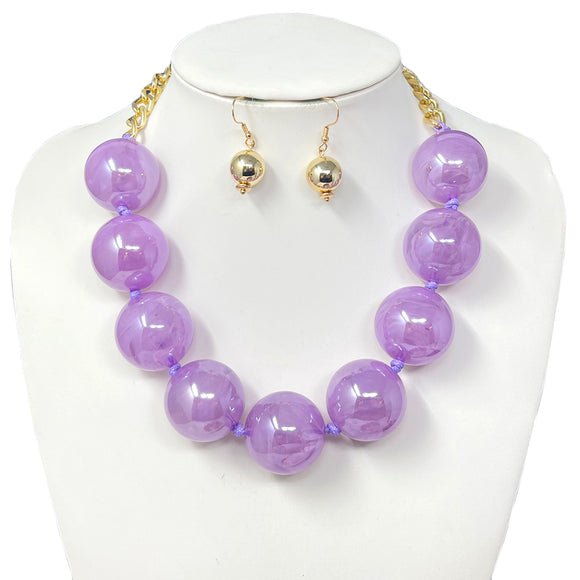 GOLD PURPLE BALL NECKLACE SET ( 10906 GPU )