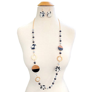 LONG NECKLACE SET WOOD ACRYLIC BEADS ( 10912 GBK )