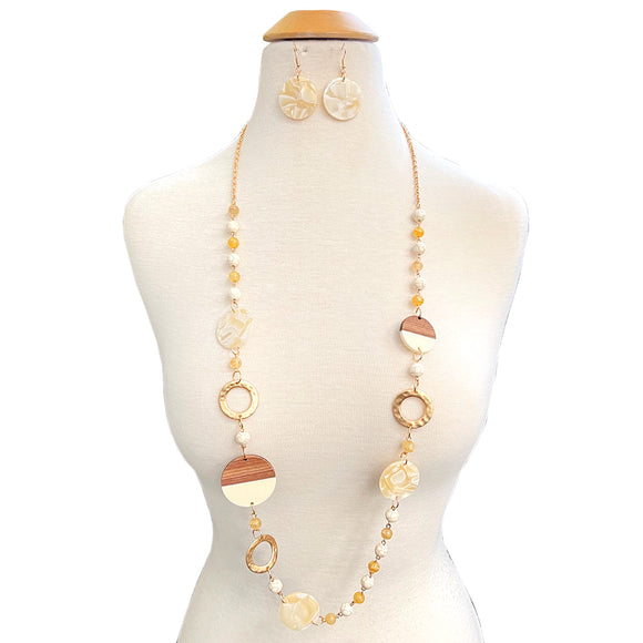 LONG NECKLACE SET WOOD ACRYLIC BEADS ( 10912 GIV )