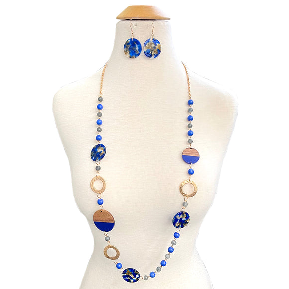 LONG NECKLACE SET WOOD ACRYLIC BEADS ( 10912 GRB )