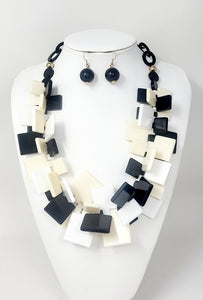 BLACK WHITE NECKLACE SET ( 10917 GBK )
