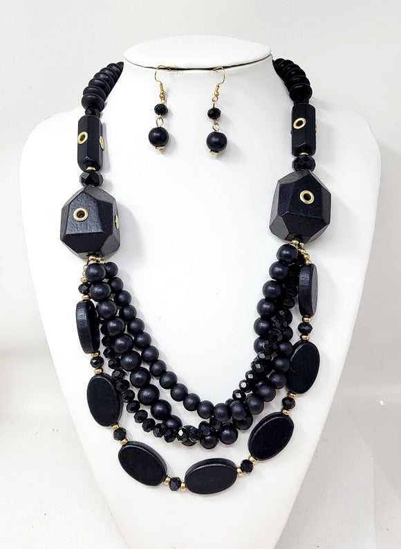 BLACK WOOD NECKLACE SET ( 10924 GBK )