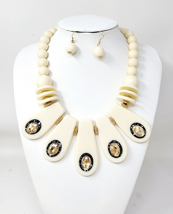 GOLD WHITE NECKLACE SET ( 10925 GIV )