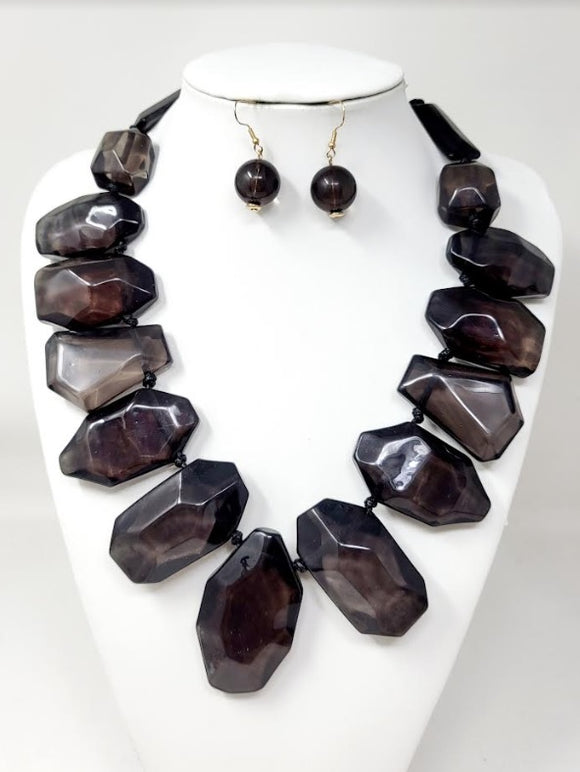 BLACK CHUNKY NECKLACE SET ( 10927 BK )