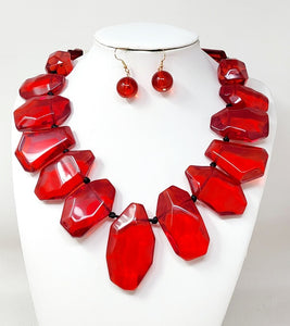 RED CHUNKY NECKLACE SET ( 10927 GRD )