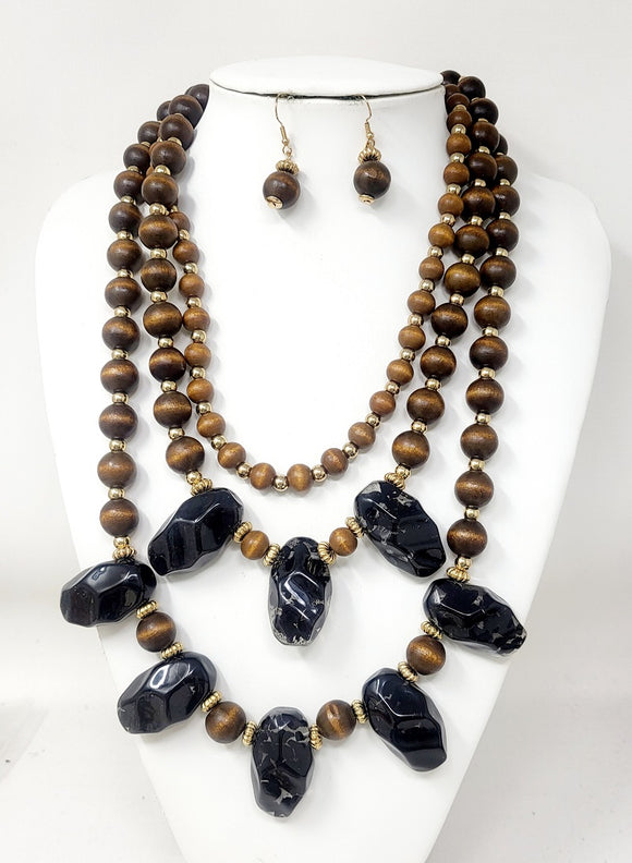 WOODEN STONE NECKLACE SET ( 10930 GBK )