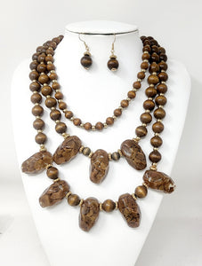 WOODEN STONE NECKLACE SET ( 10930 GBR )