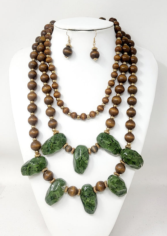 WOODEN STONE NECKLACE SET ( 10930 GGR )