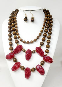 WOODEN STONE NECKLACE SET ( 10930 GRD )