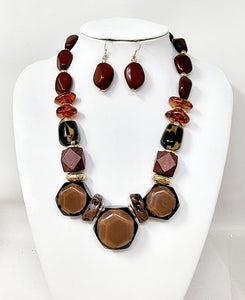 BROWN STONE NECKLACE SET ( 10933 GBR )