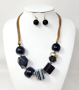 GOLD BLACK NECKLACE SET ( 10940 GBK )