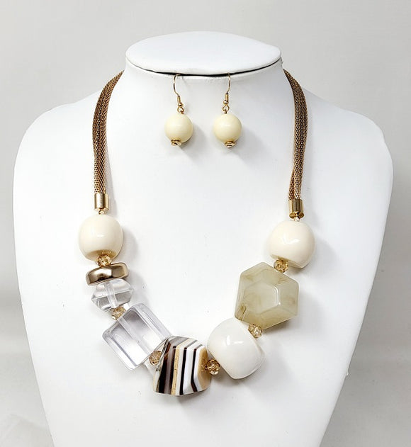 GOLD WHITE NECKLACE SET ( 10940 GIV )