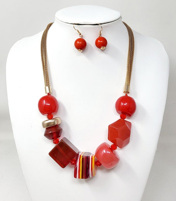 GOLD RED NECKLACE SET ( 10940 GRD )