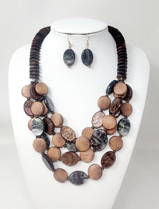 BROWN WOODEN NECKLACE SET ( 10945 GBR )