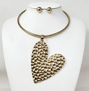 HEART CHOKER NECKLACE SET GOLD ( 10963 G )