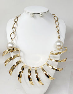 GOLD NECKLACE SET CREAM PEARL ( 10977 GCR )