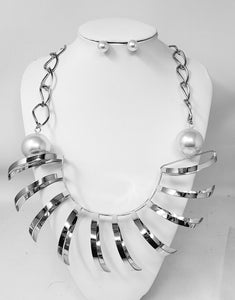 SILVER NECKLACE SET WHITE PEARL ( 10977 RWH )