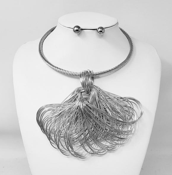 SILVER CHOKER NECKLACE SET ( 10979 R )