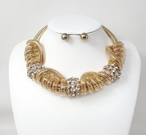 GOLD NECKLACE SET CLEAR STONES ( 10983 G )