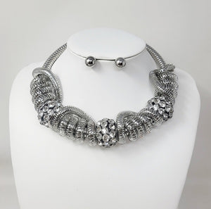 SILVER NECKLACE SET CLEAR STONES ( 10983 R )