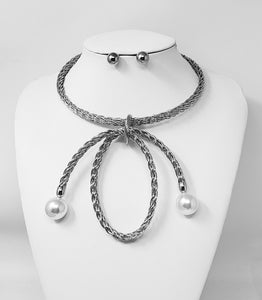 SILVER PEARL NECKLACE SET ( 10996 RWH )