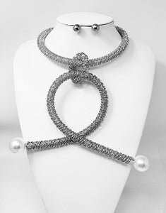 SILVER PEARL NECKLACE SET ( 10997 RCR )